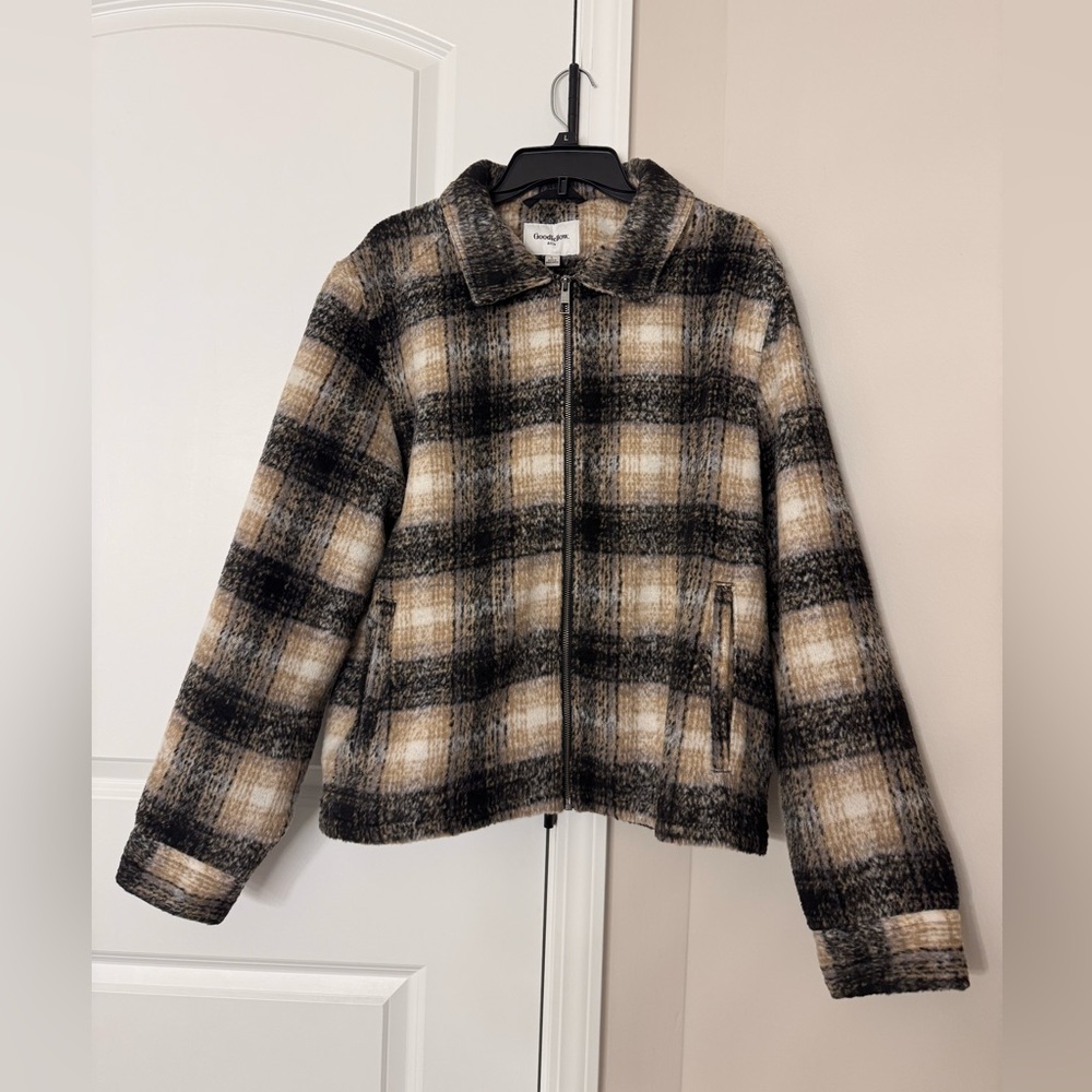 Goodfellow & Co Black and Tan Plaid Zip Jacket